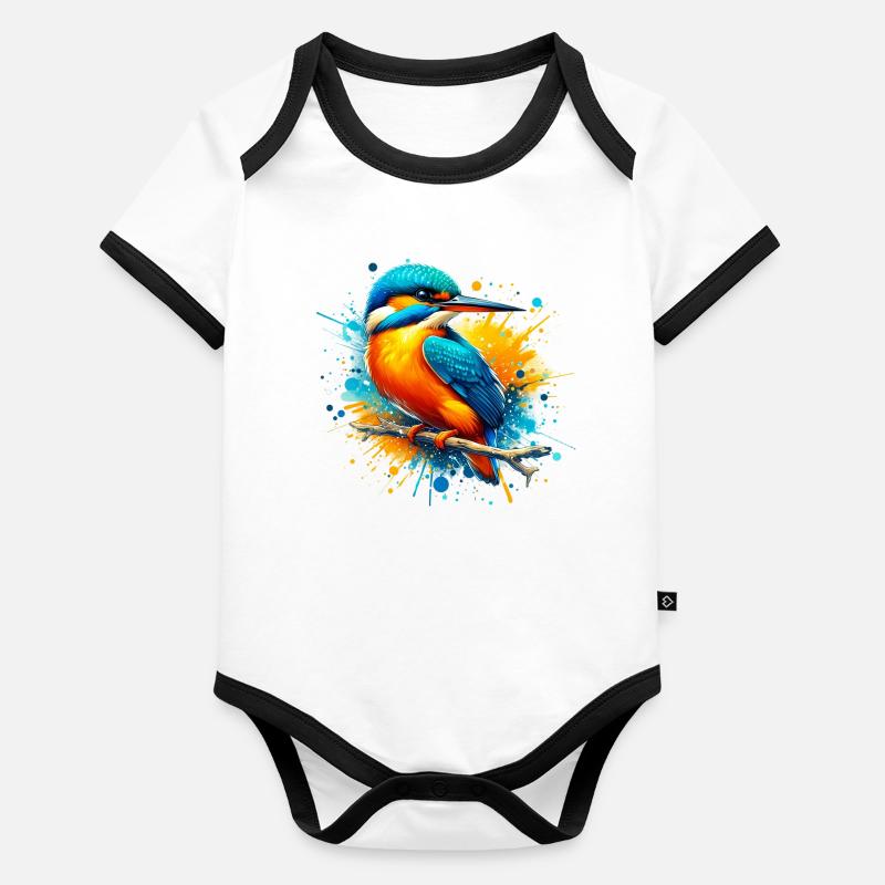 Martin-pêcheur Body Bébé bio contrasté manches courtes