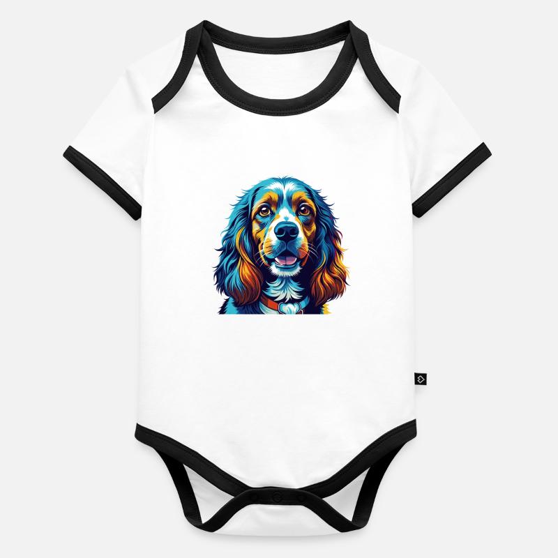 Cocker américain Spaniel Chien Race Dessin animé Kawaii Body Bébé bio contrasté manches courtes