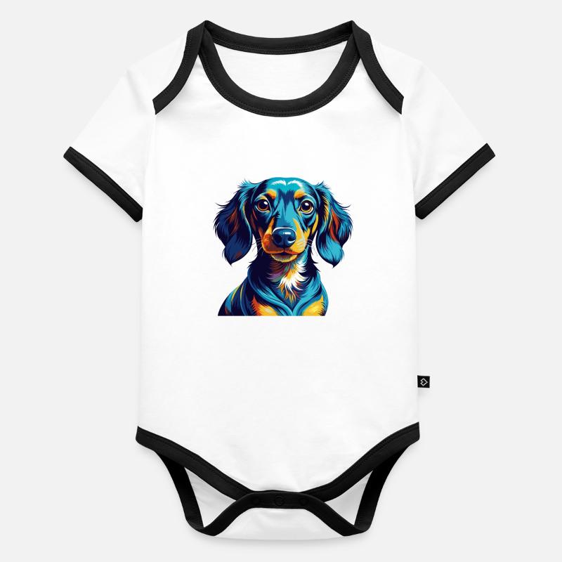 Dackel Hunderasse Bunt Karikatur Kawaii Baby Bio-Kurzarm-Kontrastbody