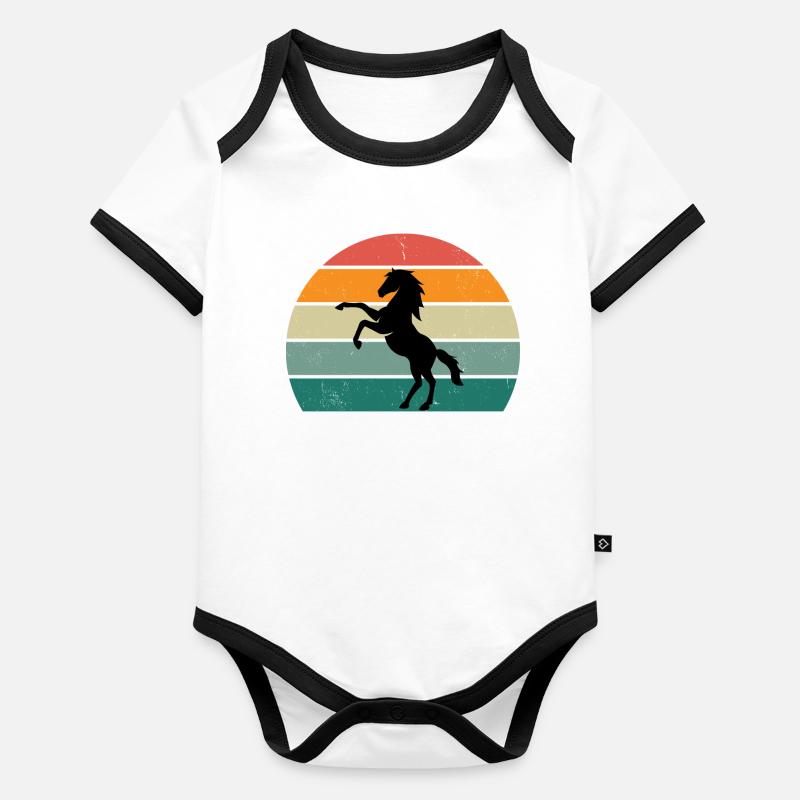 Retro-Pferde-Silhouette-Design Baby Bio-Kurzarm-Kontrastbody