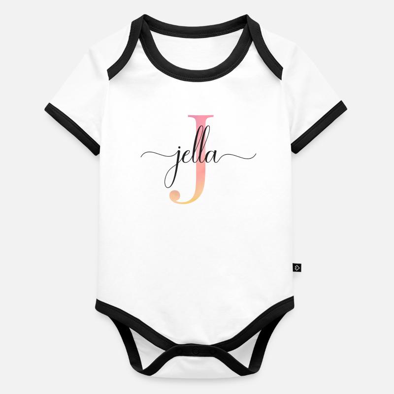 J | Monogram | Name | Jella |Watercolor Organic Baby Contrasting Bodysuit