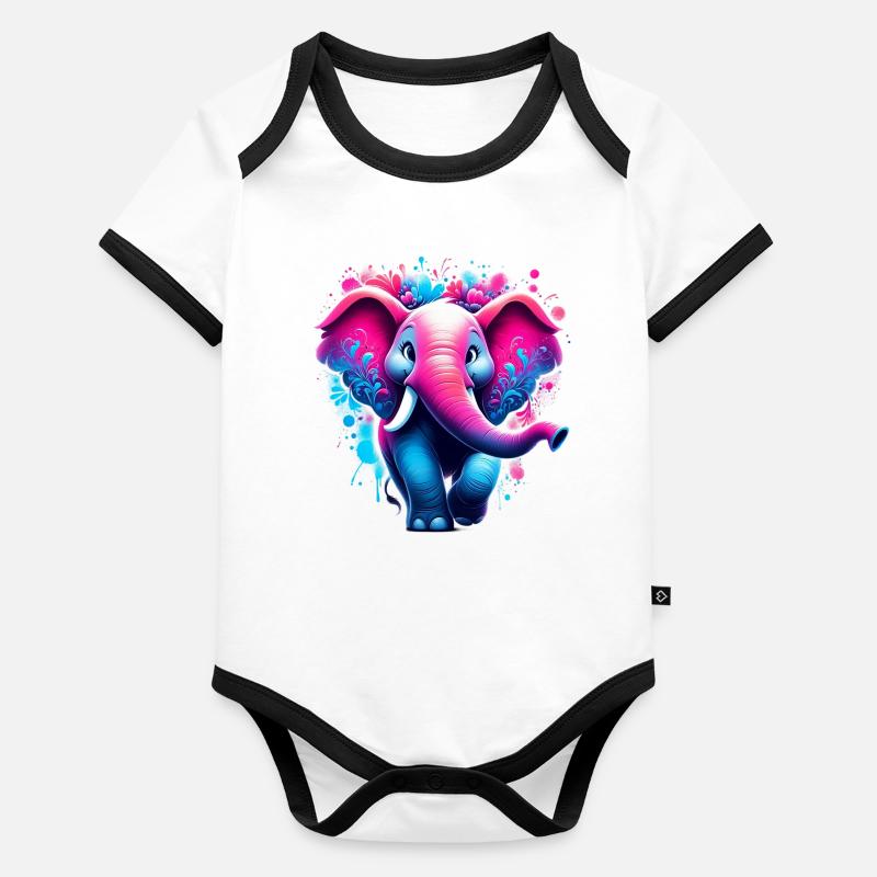 Éléphant Body Bébé bio contrasté manches courtes
