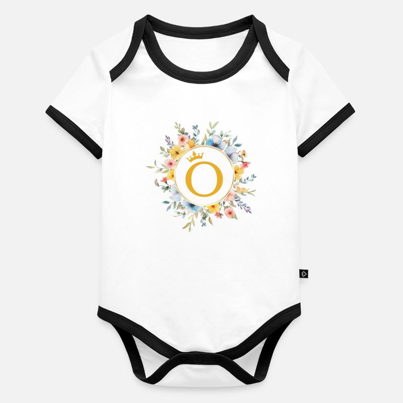 o monogramme, cercle de fleurs, personnalisable Body Bébé bio contrasté manches courtes
