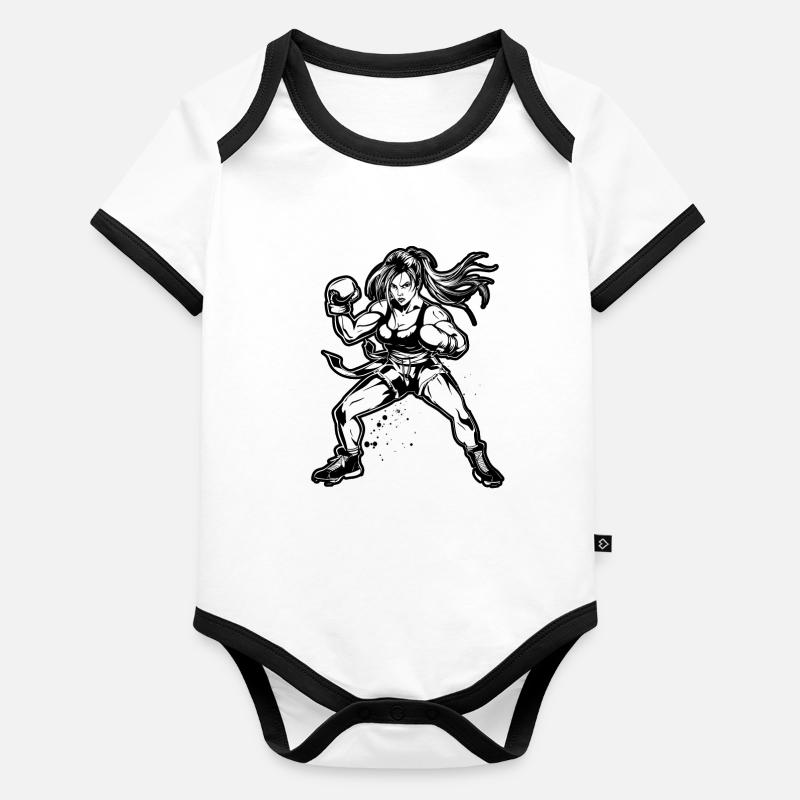 Kickboxer Drawing Organic Baby Contrasting Bodysuit