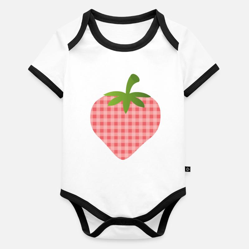 Erdbeere mit Karomuster - personalisierbar Baby Bio-Kurzarm-Kontrastbody