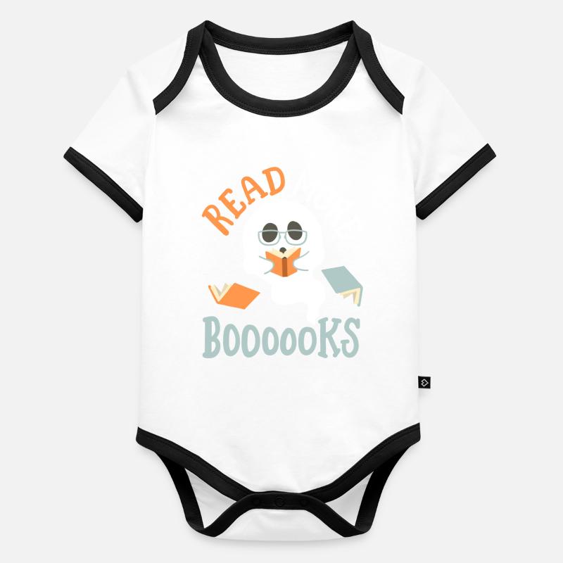 Geist liest Buch Halloween Baby Bio-Kurzarm-Kontrastbody