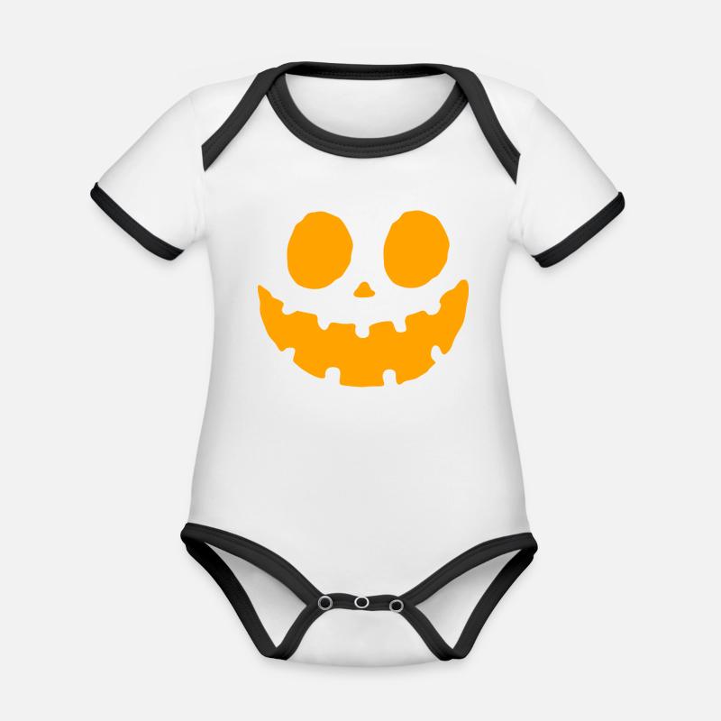 Conception de visage de citrouille d’Halloween - Body Bébé bio contrasté manches courtes - blanc/noir