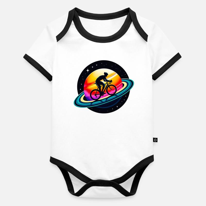 Cycliste sur Saturne Body Bébé bio contrasté manches courtes