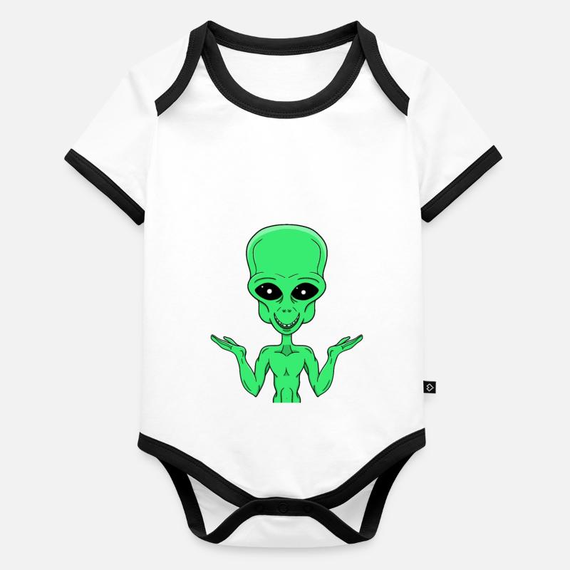 Un extraterrestre vert dans le doute Body Bébé bio contrasté manches courtes