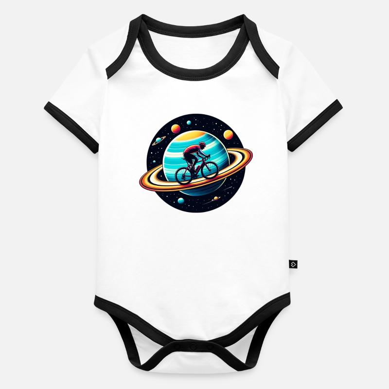 Cycliste sur Saturne Body Bébé bio contrasté manches courtes