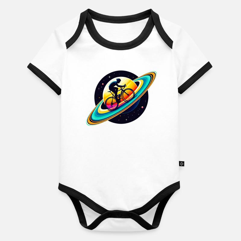 Cycliste sur Saturne Body Bébé bio contrasté manches courtes