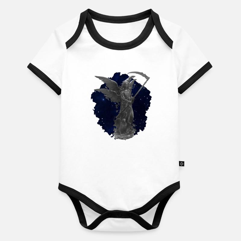 Engelstatue, gothic motiv, sternenmuster Baby Bio-Kurzarm-Kontrastbody