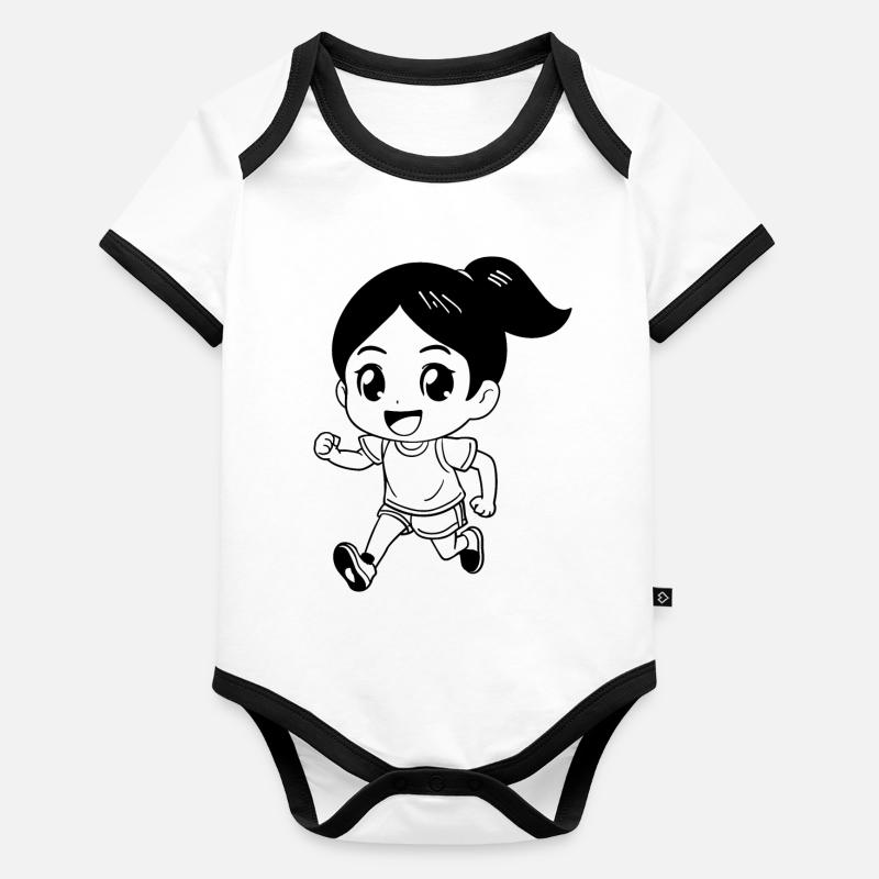 Coureuse féminine look de dessin animé Body Bébé bio contrasté manches courtes