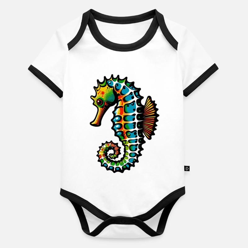 Hippocampe Body Bébé bio contrasté manches courtes