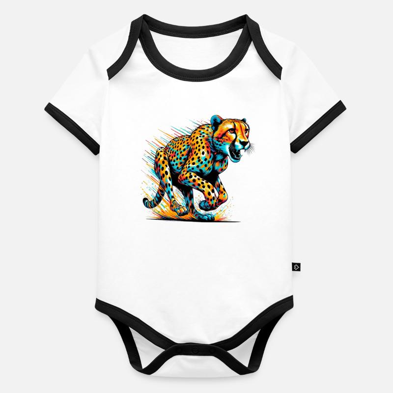 Guépard Body Bébé bio contrasté manches courtes