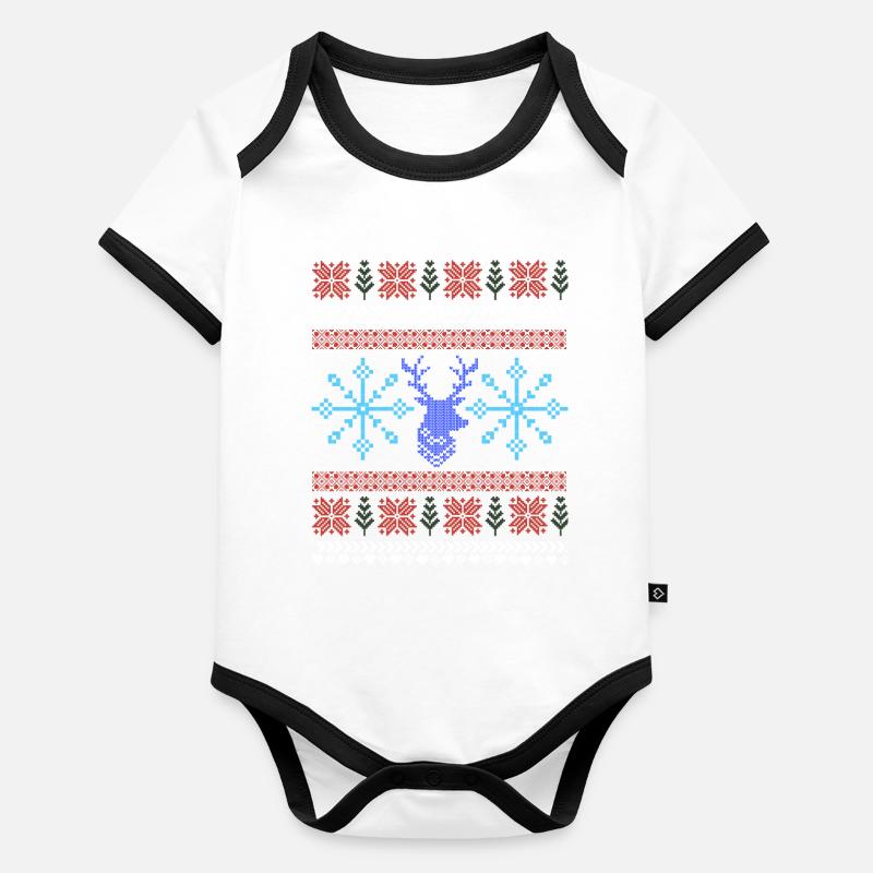 Motif Noël Pixel Body Bébé bio contrasté manches courtes