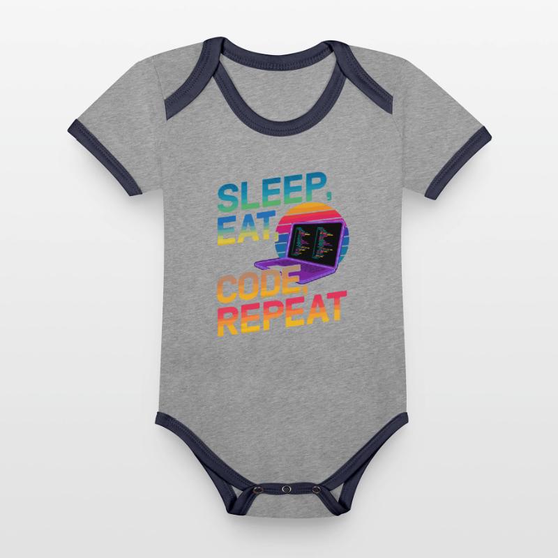 Sleep Eat Code Repeat Gift pour Coder Body Bébé bio contrasté manches courtes