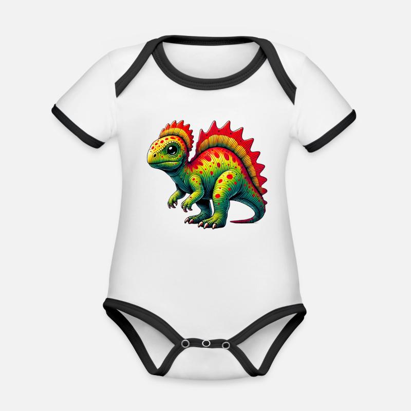 Dinosaure - Body Bébé bio contrasté manches courtes - blanc/noir