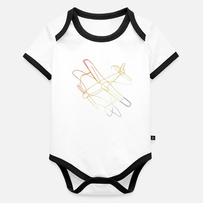Flugzeug Line Art Vintage Baby Bio-Kurzarm-Kontrastbody