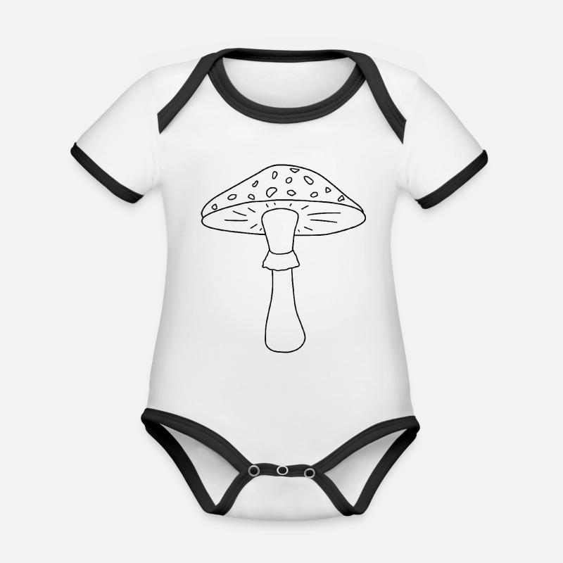 Champignon noir et blanc - Body Bébé bio contrasté manches courtes - blanc/noir