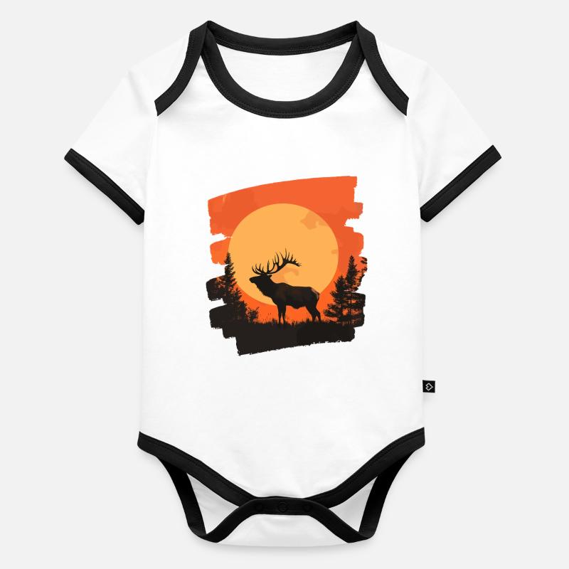 Elch Retro Baby Bio-Kurzarm-Kontrastbody