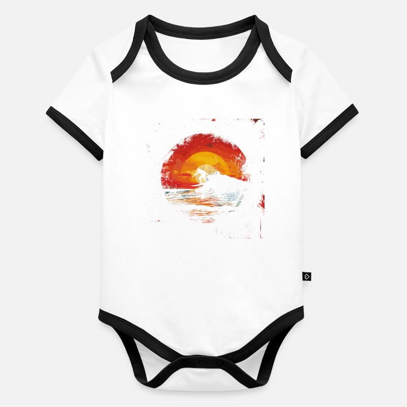 Surfeur Coucher de soleil Body Bébé bio contrasté manches courtes
