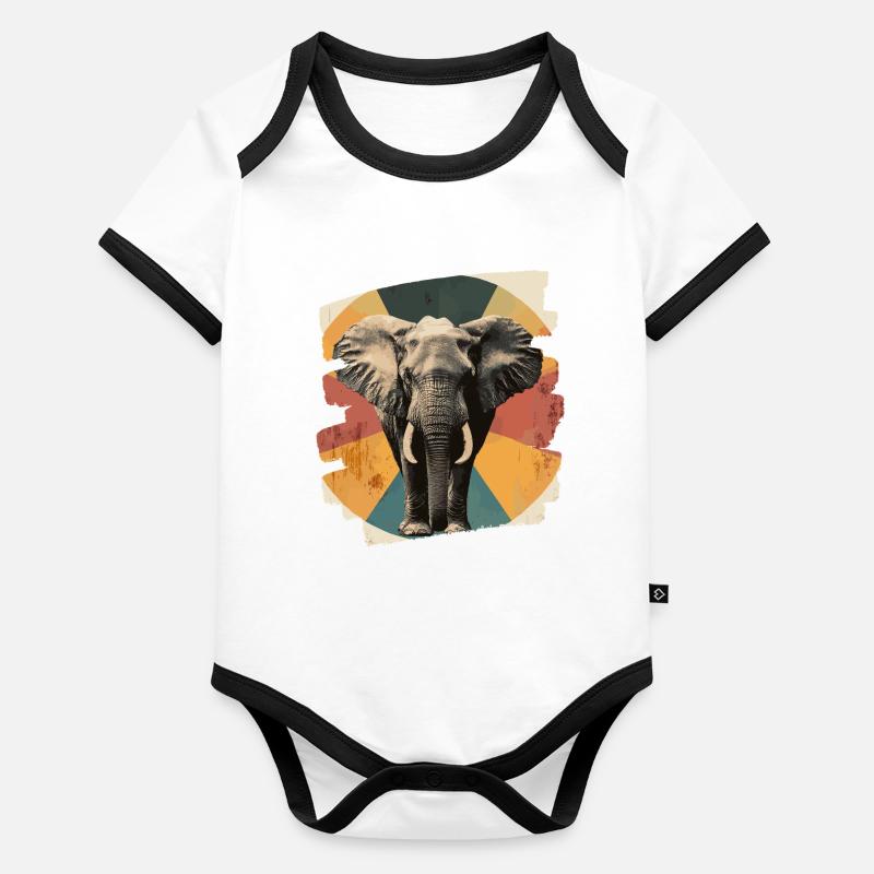 Éléphant Body Bébé bio contrasté manches courtes