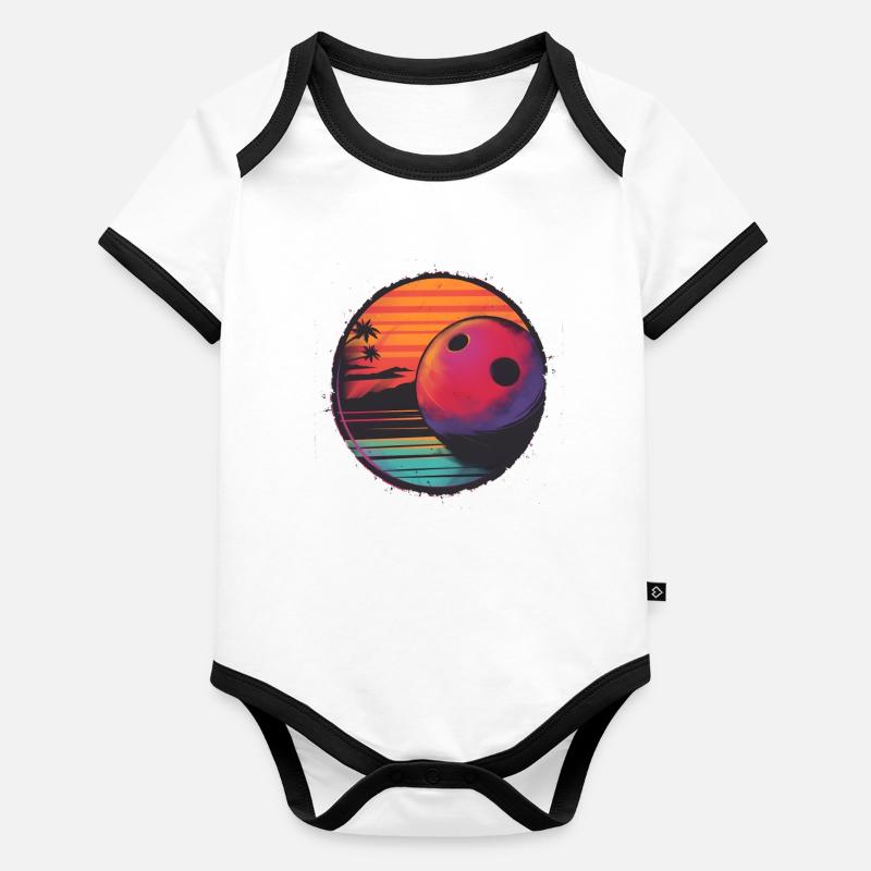 Retrowave Bowling Kugel Baby Bio-Kurzarm-Kontrastbody