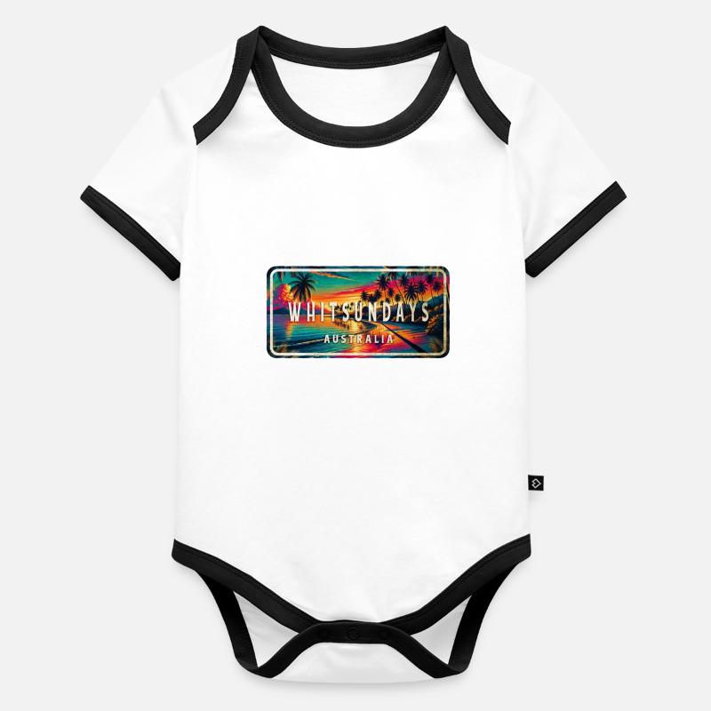 Whitsundays Australien Palmen Schild Design Baby Bio-Kurzarm-Kontrastbody