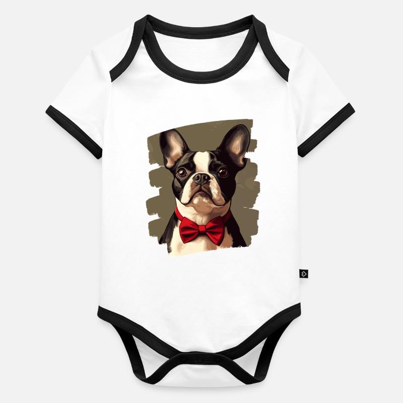 Boston Terrier Body Bébé bio contrasté manches courtes