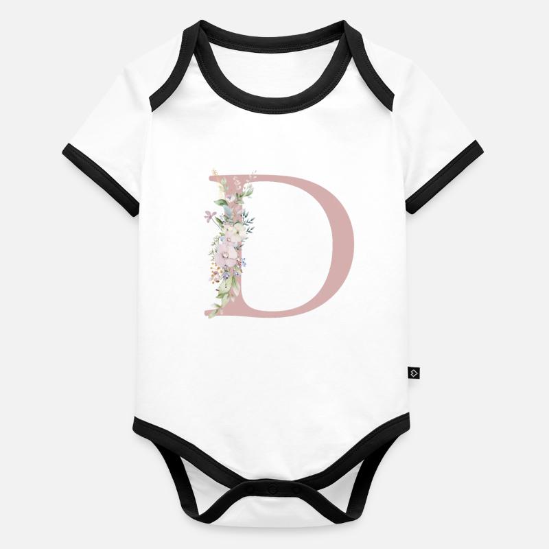 D Monogram, Floral, Personnalisable Body Bébé bio contrasté manches courtes