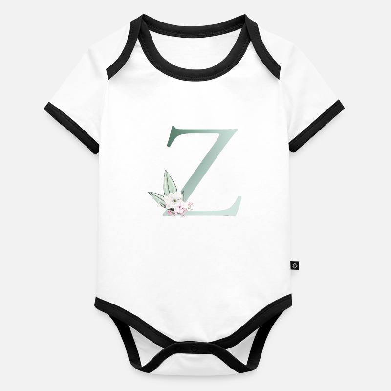 Z Monogram, Floral, Personnalisable Body Bébé bio contrasté manches courtes