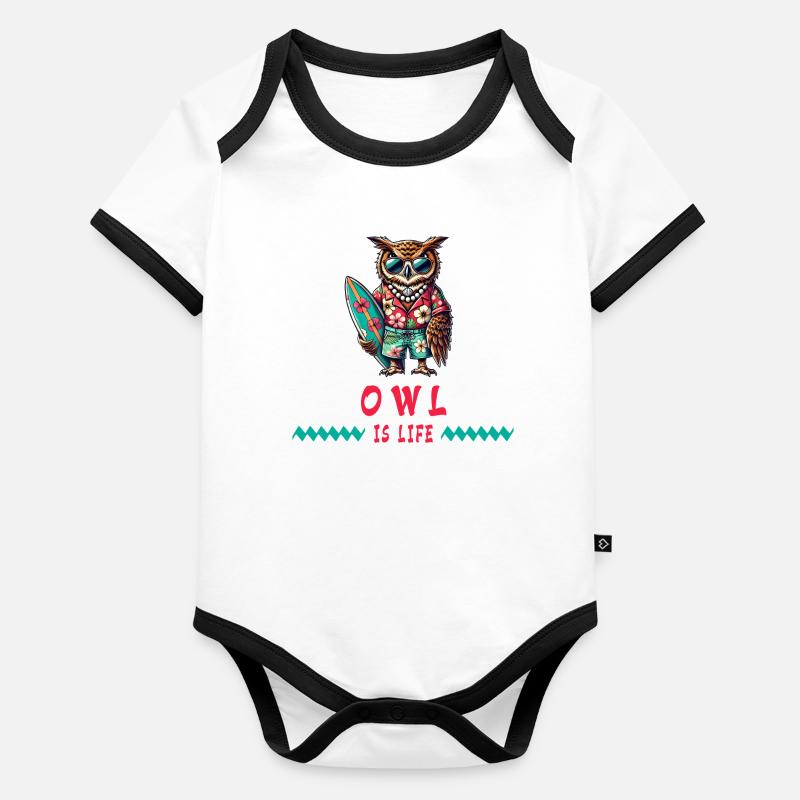 Eule ist Leben - Surfer Eule Baby Bio-Kurzarm-Kontrastbody