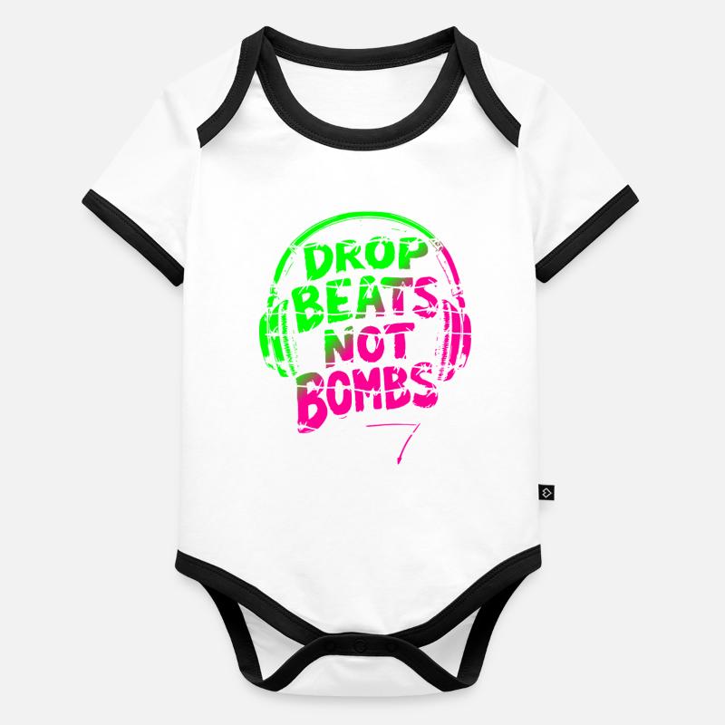 Drop Beats Not Bombs vert rose Body Bébé bio contrasté manches courtes