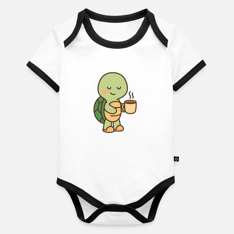 Turtle with a cup of coffee (right) Organic Baby Contrasting Bodysuit