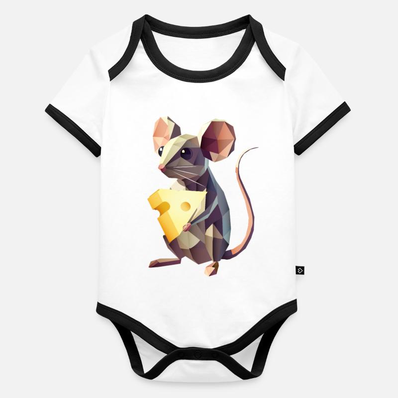 Souris polygonale avec du fromage – Motif animal mignon Body Bébé bio contrasté manches courtes