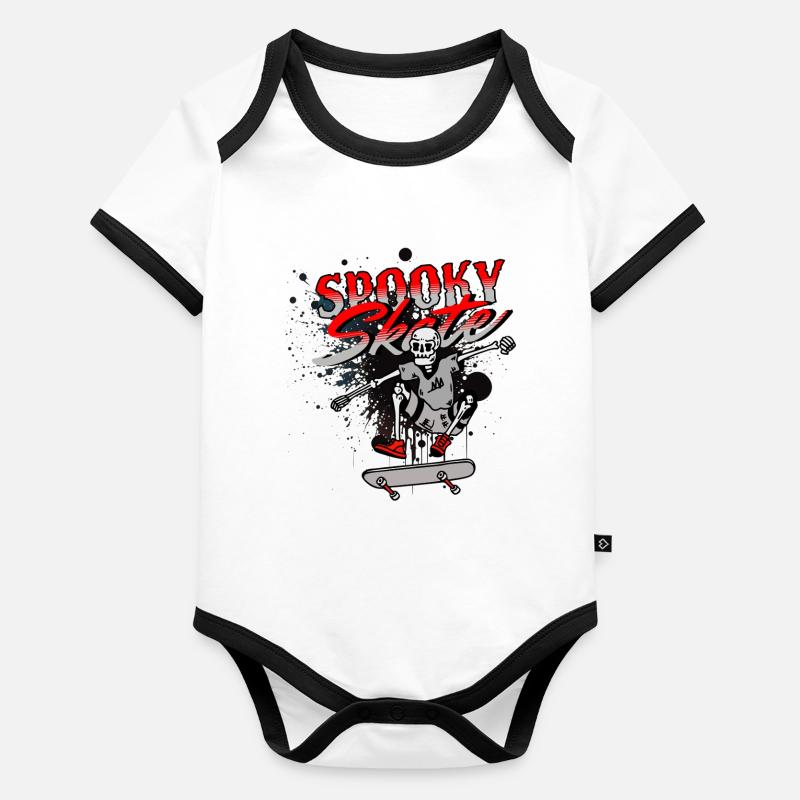 Skull Skateboard Graffiti Design Baby Bio-Kurzarm-Kontrastbody