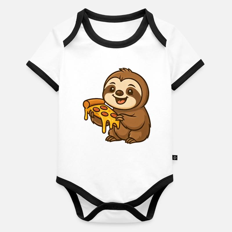 Cute Sloth Cartoon Pizza Pizza Lover Fun Organic Baby Contrasting Bodysuit