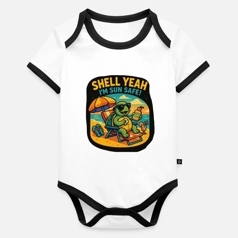 Carapace – Tortue sans danger pour le soleil Body Bébé bio contrasté manches courtes
