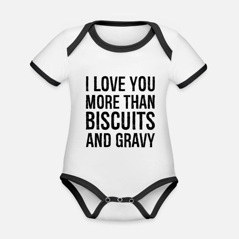 Je t’aime plus que les biscuits et la sauce - Body Bébé bio contrasté manches courtes - blanc/noir