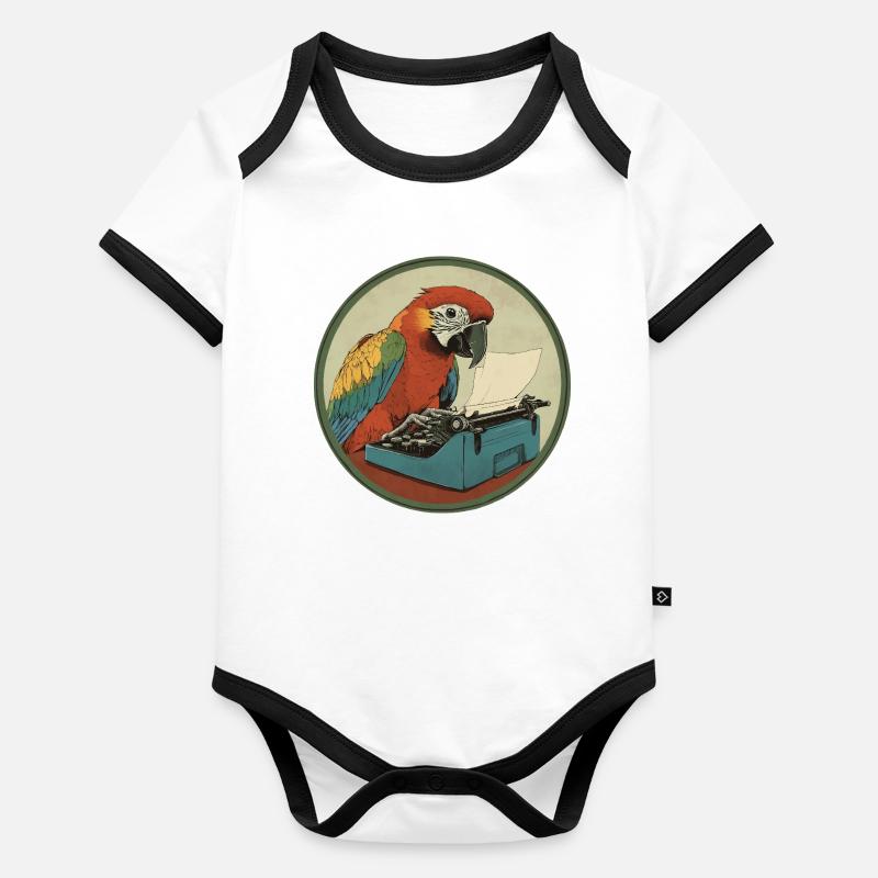 Parrot with typewriter – Feather-light and creative Organic Baby Contrasting Bodysuit