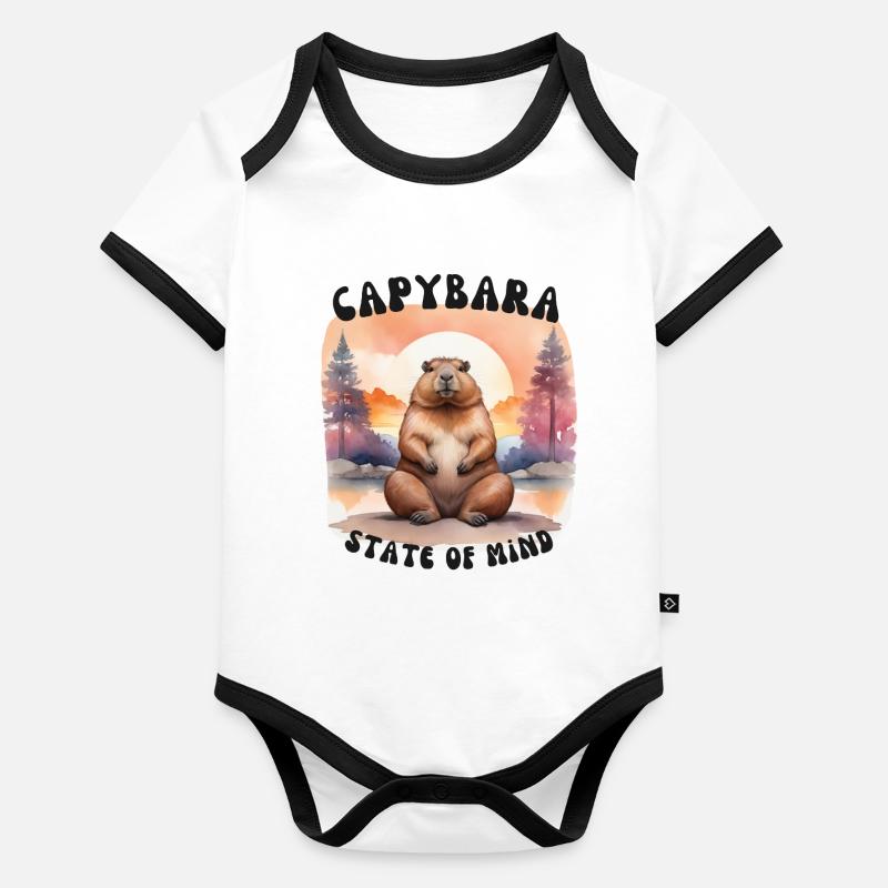 Capybara State of Mind – Chill & Calm Design Body Bébé bio contrasté manches courtes