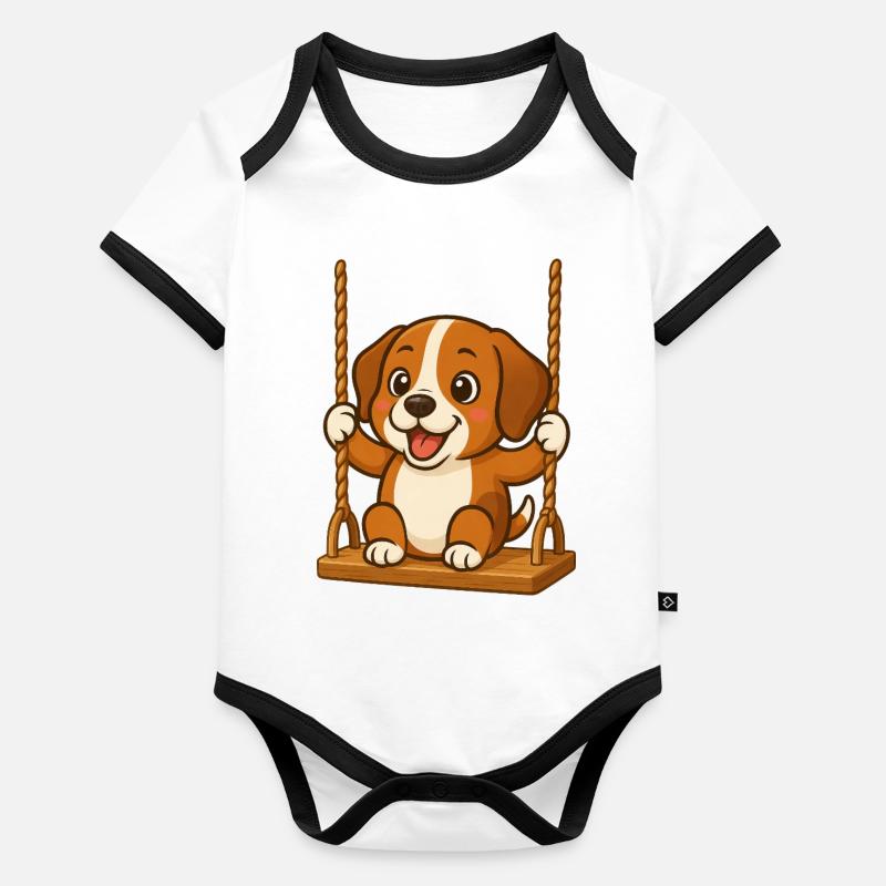 Chien de dessin animé Beagle mignon sur des balançoires Body Bébé bio contrasté manches courtes