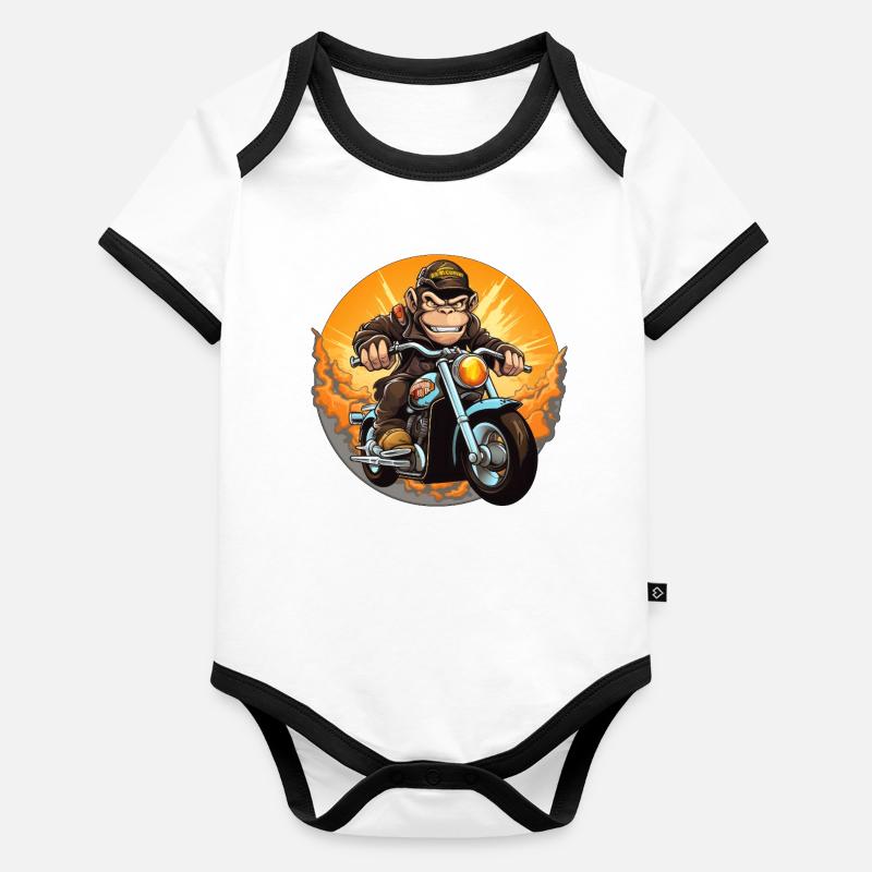 Singe Moto / Motard Singe Body Bébé bio contrasté manches courtes