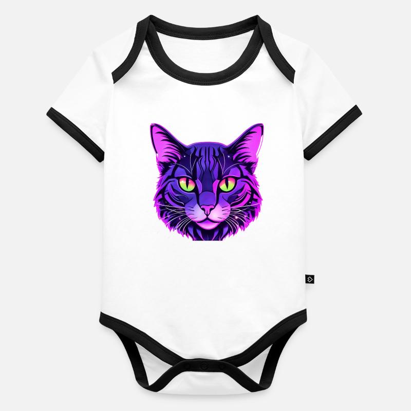 Portrait de chat aux couleurs néon Body Bébé bio contrasté manches courtes