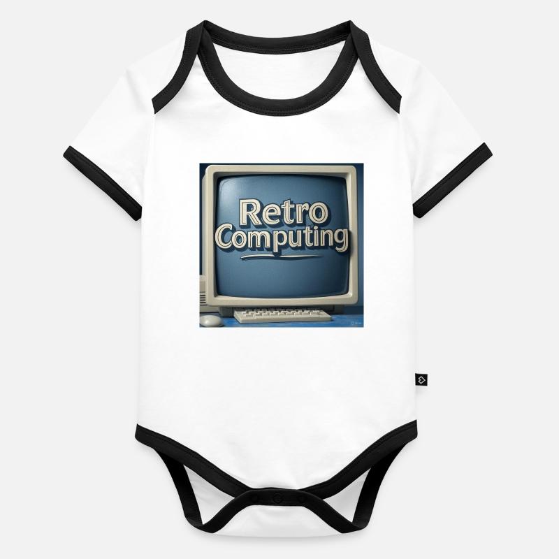 Retro Computer Graphics on Blue Background Organic Baby Contrasting Bodysuit