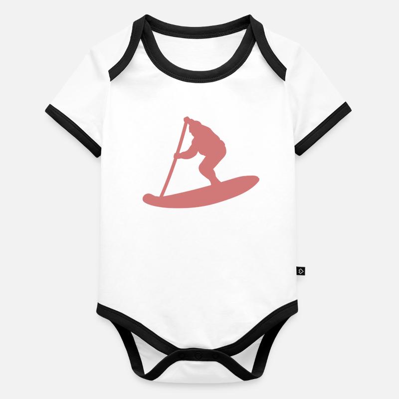 Minimalistische Stand Up Paddle Silhouette Baby Bio-Kurzarm-Kontrastbody
