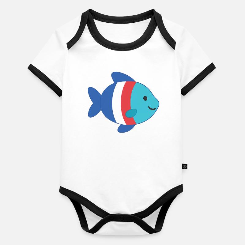 Poisson rayé Body Bébé bio contrasté manches courtes