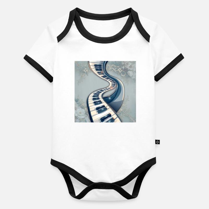 Route des notes de musique en spirale Body Bébé bio contrasté manches courtes