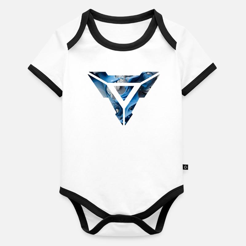 Abstraktes blaues flüssiges dreieckiges Design Baby Bio-Kurzarm-Kontrastbody
